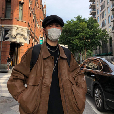 Američka retro smeđa kožna jakna Muška smeđa bejzbol bomber jakna Trend motociklistička biciklistička kaput na rever Unisex punk ulična odjeća