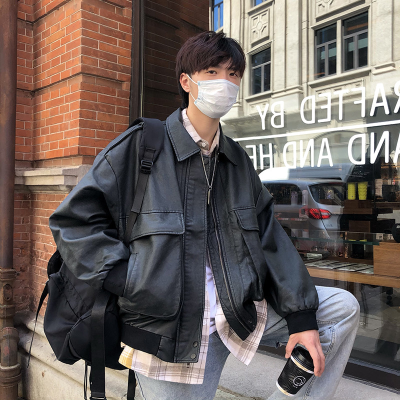 Američka retro smeđa kožna jakna Muška smeđa bejzbol bomber jakna Trend motociklistička biciklistička kaput na rever Unisex punk ulična odjeća