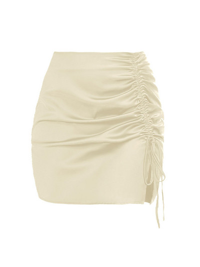 Νέες Μίνι φούστες με ψηλόμεσο κορδόνι γυναικείο κορδόνι με σέξι σφιχτό σκίσιμο Club με ζαρωμένο ακανόνιστο πορτοκαλί πάρτι G1860