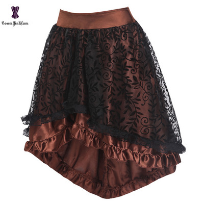 Femei negre victoriene asimetrice cu volane din dantelă din satin fuste gotice corset vintage fustă steampunk costume cosplay 937#