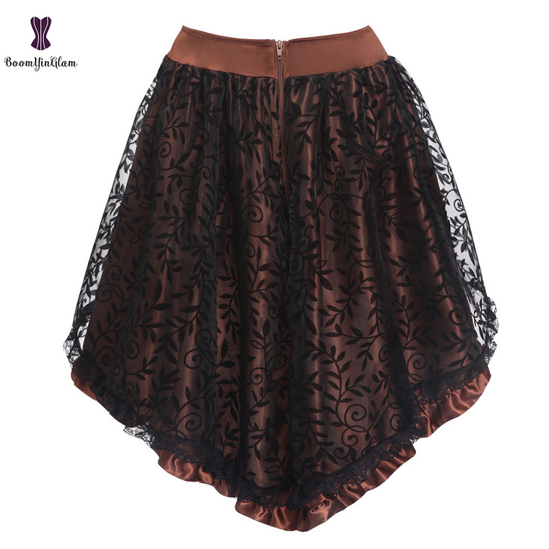 Čierne dámske viktoriánske asymetrické volánikové saténové čipkované lemovanie gotické sukne vintage korzet steampunk sukňa cosplay kostýmy 937#