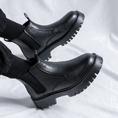 Pánske kožené chelsea čižmy s hrubou podrážkou z roku 2023, pánska móda, ležérne, biznis, členkové čižmy, protišmykové, nositeľné