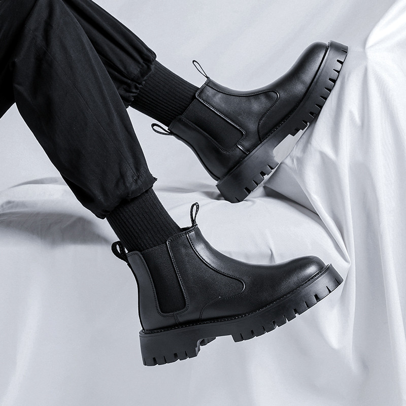 Pánske kožené chelsea čižmy s hrubou podrážkou z roku 2023, pánska móda, ležérne, biznis, členkové čižmy, protišmykové, nositeľné
