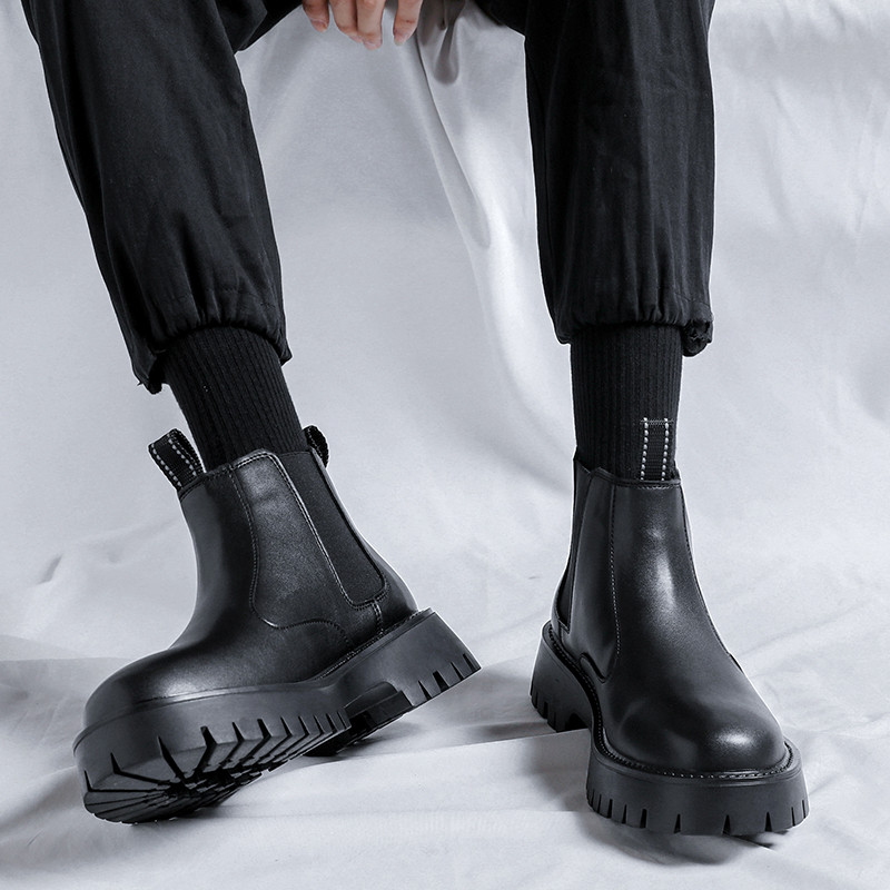 Pánske kožené chelsea čižmy s hrubou podrážkou z roku 2023, pánska móda, ležérne, biznis, členkové čižmy, protišmykové, nositeľné