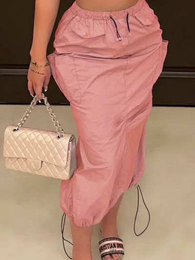 Weird Puss Frock Φούστες Γυναικείες casual τσέπη με κορδόνια Καλοκαιρινή τάση Skinny ψηλόμεση Wild streetwear Back Split Med Bottoms