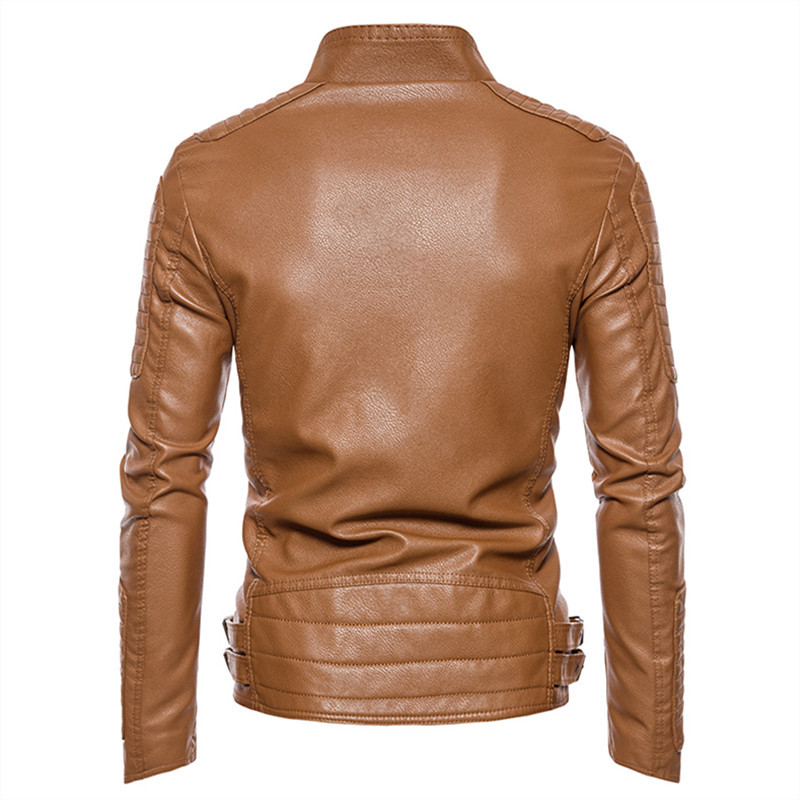 Jesenné a zimné pánske kožené bundy, flísové PU motocyklové kožené semišové vrchné oblečenie, pánska módna motocykel motorkárska bunda s golierom