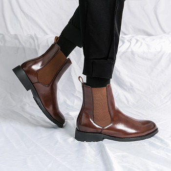 Χειμερινές μπότες πολυτελείας μάρκας Μαύρες μύτες Πλατφόρμα Chelsea Boots Ανδρικές δερμάτινες μεγάλες μπότες 38-46 Μπότες μοτοσυκλέτας υψηλής ποιότητας