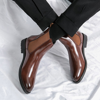 Χειμερινές μπότες πολυτελείας μάρκας Μαύρες μύτες Πλατφόρμα Chelsea Boots Ανδρικές δερμάτινες μεγάλες μπότες 38-46 Μπότες μοτοσυκλέτας υψηλής ποιότητας