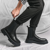 Επωνυμία Chelsea Ανδρικές μπότες Μαλακά δερμάτινα επαγγελματικά παπούτσια High Top Ανδρικές μπότες με χοντρή σόλα Χειμερινές ζεστές βελούδινες μηχανοκίνητες μπότες