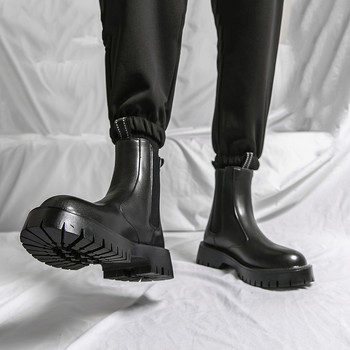 Марка Chelsea Мъжки ботуши Бизнес обувки от мека кожа Високи мъжки ботуши на платформа с дебела подметка Зимни топли плюшени моторизирани ботуши
