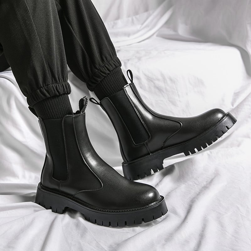 Επωνυμία Chelsea Ανδρικές μπότες Μαλακά δερμάτινα επαγγελματικά παπούτσια High Top Ανδρικές μπότες με χοντρή σόλα Χειμερινές ζεστές βελούδινες μηχανοκίνητες μπότες