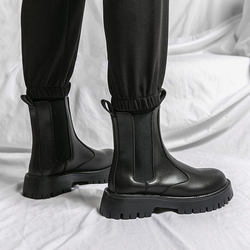 Επωνυμία Chelsea Ανδρικές μπότες Μαλακά δερμάτινα επαγγελματικά παπούτσια High Top Ανδρικές μπότες με χοντρή σόλα Χειμερινές ζεστές βελούδινες μηχανοκίνητες μπότες