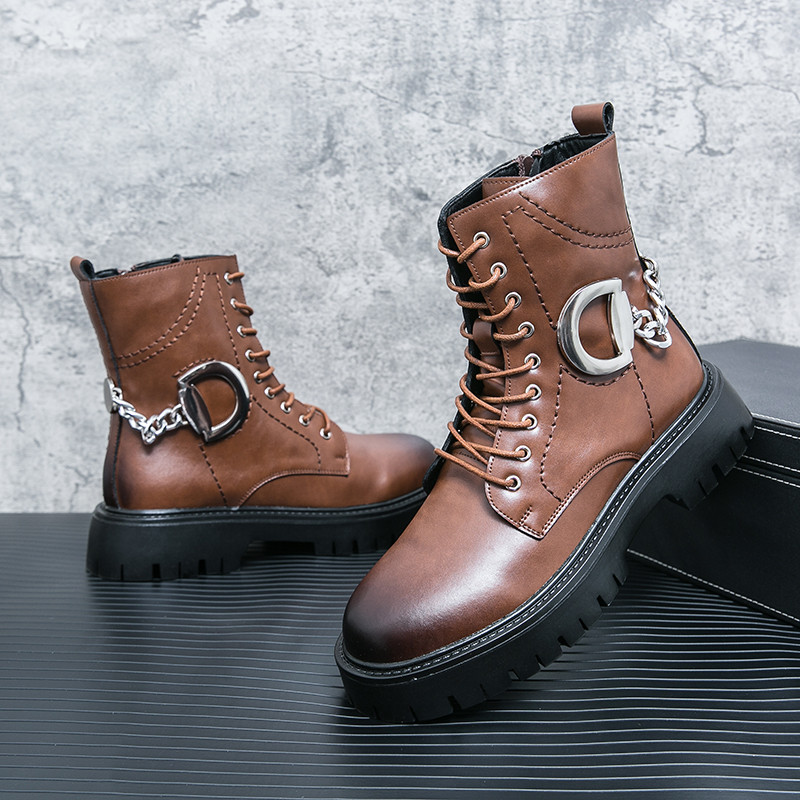 Zimske kožne čizme s debelim potplatom i okruglim prstima Visoke muške cipele Viteške čizme na vezanje Muške dizajnerske motociklističke čizme na špic