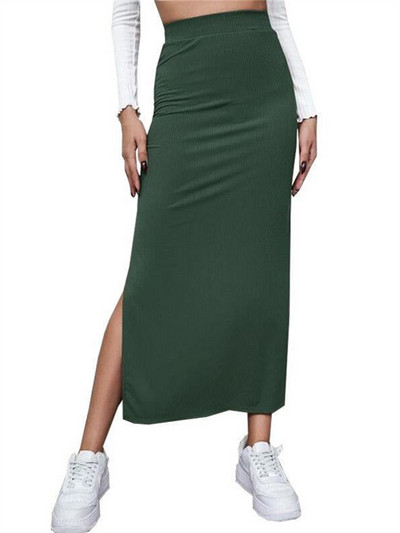 Ženske jednobojne duge suknje visokog struka uz tijelo Ravna podijeljena suknja Korejska moda Elegantne suknje za ljeto jesen Harajuku