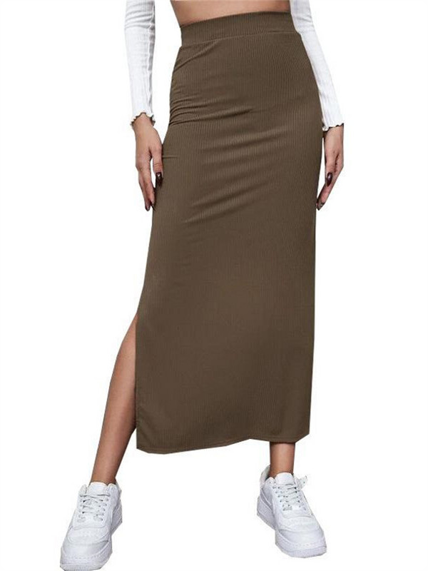 Ženske jednobojne duge suknje visokog struka uz tijelo Ravna podijeljena suknja Korejska moda Elegantne suknje za ljeto jesen Harajuku