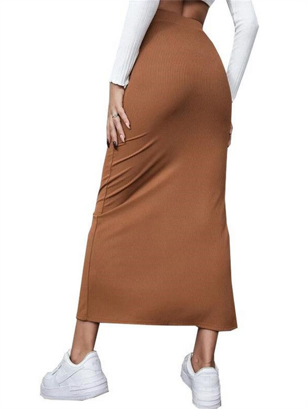 Ženske jednobojne duge suknje visokog struka uz tijelo Ravna podijeljena suknja Korejska moda Elegantne suknje za ljeto jesen Harajuku