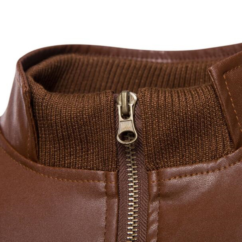 Νέο ανδρικό χειμερινό δερμάτινο μπουφάν παλτό μοτοσικλέτας επένδυση με βελούδινο γιακά Air Force Casual Faux PU Καφέ Windbreaker S-3XL