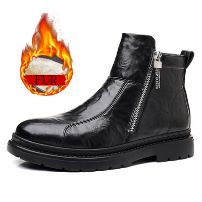 Nove muške crne Chelsea čizme Krznene tople muške ležerne cipele od kože Dizajnerske haljine Zatvarač sa strane Elegantna poslovna obuća