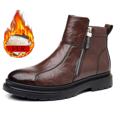 Nove muške crne Chelsea čizme Krznene tople muške ležerne cipele od kože Dizajnerske haljine Zatvarač sa strane Elegantna poslovna obuća