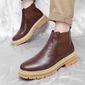 Casual Chelsea Boots Ανδρικές μπότες Ankel Τάσεις μόδας Retro Business Social Μπότες γραφείου Λούτρινα Αντιολισθητικές μπότες με ζεστή χοντρή σόλα
