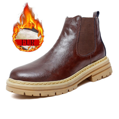 Casual Chelsea Boots Ανδρικές μπότες Ankel Τάσεις μόδας Retro Business Social Μπότες γραφείου Λούτρινα Αντιολισθητικές μπότες με ζεστή χοντρή σόλα