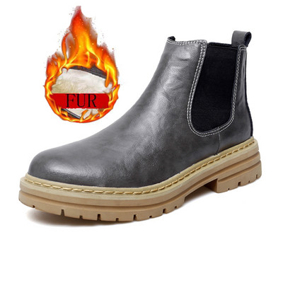 Casual Chelsea Boots Ανδρικές μπότες Ankel Τάσεις μόδας Retro Business Social Μπότες γραφείου Λούτρινα Αντιολισθητικές μπότες με ζεστή χοντρή σόλα