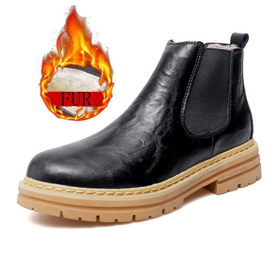 Casual Chelsea Boots Ανδρικές μπότες Ankel Τάσεις μόδας Retro Business Social Μπότες γραφείου Λούτρινα Αντιολισθητικές μπότες με ζεστή χοντρή σόλα
