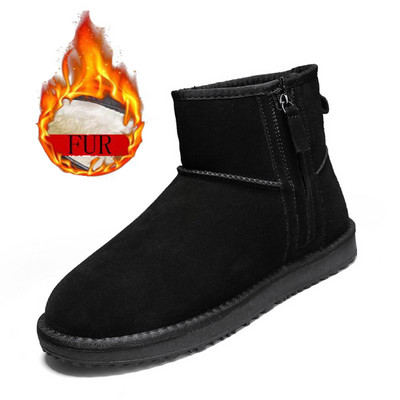 Ανδρικά νέα, κλασικά, γνήσιο σουέτ, από μάλλινη γούνα, χειμερινές κοντές μπότες χιονιού με βελούδινη μόνωση Αντιολισθητικές, φορεμένες μπότες