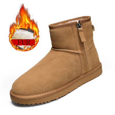 Ανδρικά νέα, κλασικά, γνήσιο σουέτ, από μάλλινη γούνα, χειμερινές κοντές μπότες χιονιού με βελούδινη μόνωση Αντιολισθητικές, φορεμένες μπότες
