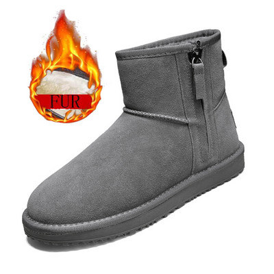 Ανδρικά νέα, κλασικά, γνήσιο σουέτ, από μάλλινη γούνα, χειμερινές κοντές μπότες χιονιού με βελούδινη μόνωση Αντιολισθητικές, φορεμένες μπότες