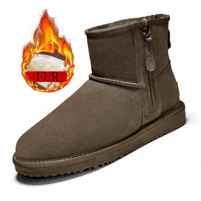 Ανδρικά νέα, κλασικά, γνήσιο σουέτ, από μάλλινη γούνα, χειμερινές κοντές μπότες χιονιού με βελούδινη μόνωση Αντιολισθητικές, φορεμένες μπότες