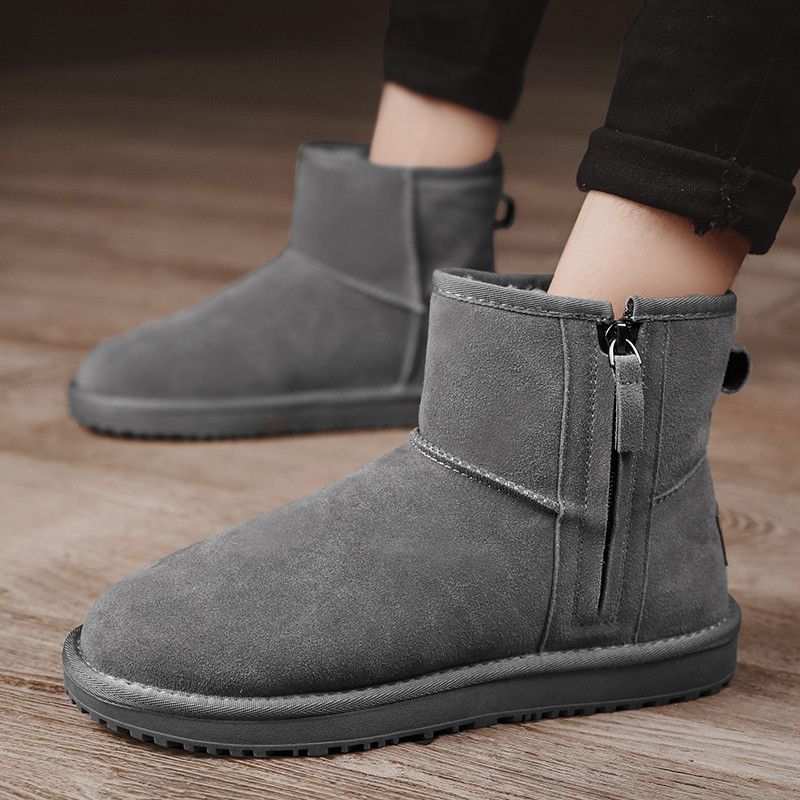Ανδρικά νέα, κλασικά, γνήσιο σουέτ, από μάλλινη γούνα, χειμερινές κοντές μπότες χιονιού με βελούδινη μόνωση Αντιολισθητικές, φορεμένες μπότες