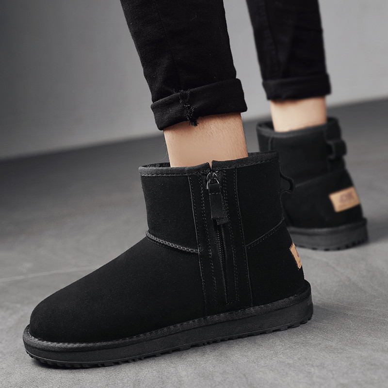 Ανδρικά νέα, κλασικά, γνήσιο σουέτ, από μάλλινη γούνα, χειμερινές κοντές μπότες χιονιού με βελούδινη μόνωση Αντιολισθητικές, φορεμένες μπότες