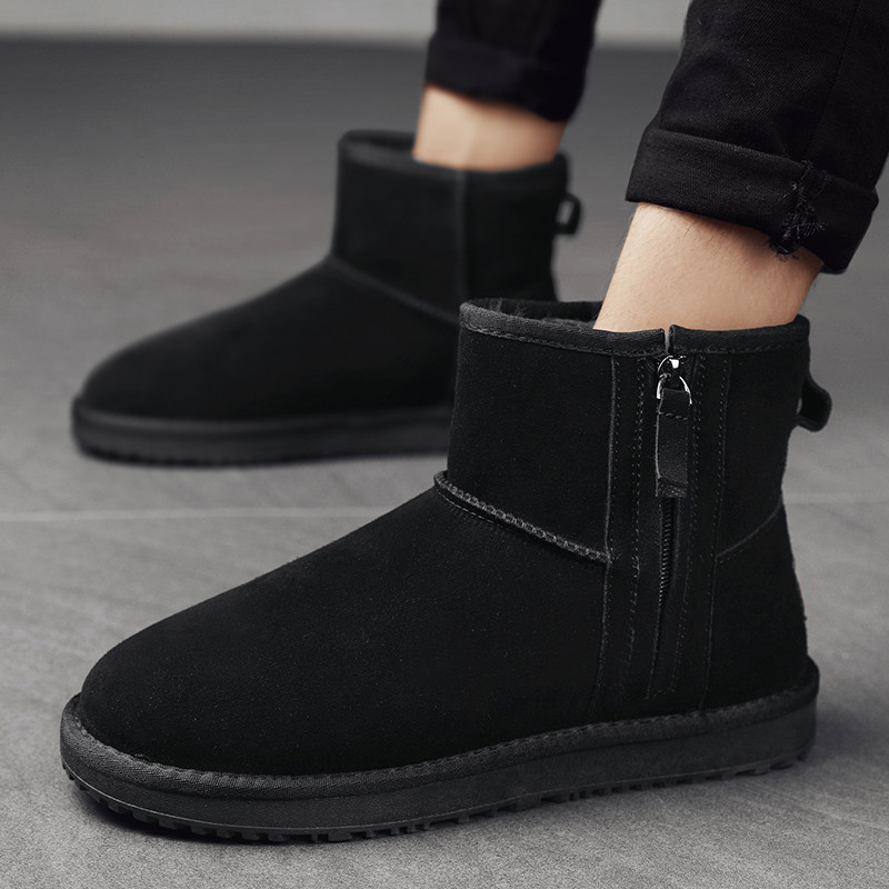 Ανδρικά νέα, κλασικά, γνήσιο σουέτ, από μάλλινη γούνα, χειμερινές κοντές μπότες χιονιού με βελούδινη μόνωση Αντιολισθητικές, φορεμένες μπότες