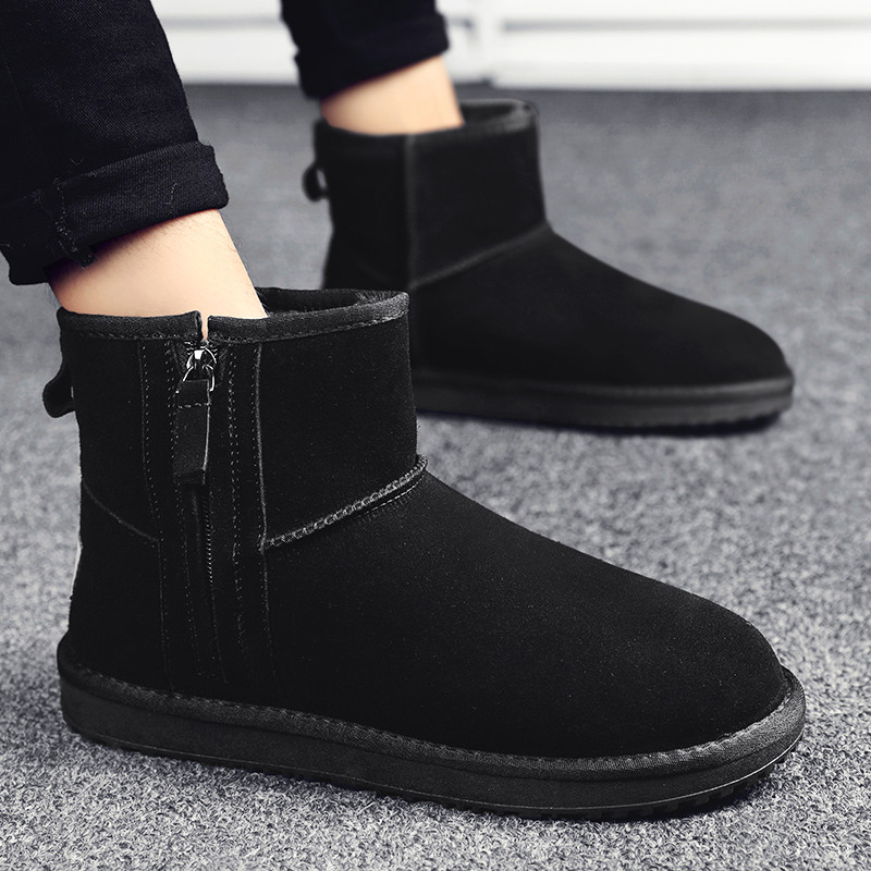 Ανδρικά νέα, κλασικά, γνήσιο σουέτ, από μάλλινη γούνα, χειμερινές κοντές μπότες χιονιού με βελούδινη μόνωση Αντιολισθητικές, φορεμένες μπότες