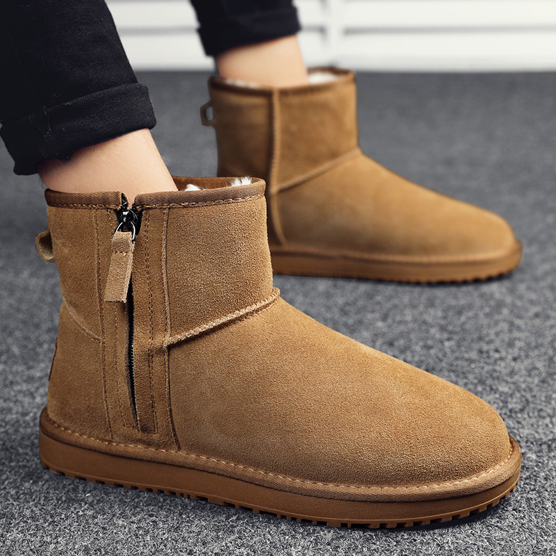 Ανδρικά νέα, κλασικά, γνήσιο σουέτ, από μάλλινη γούνα, χειμερινές κοντές μπότες χιονιού με βελούδινη μόνωση Αντιολισθητικές, φορεμένες μπότες