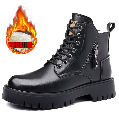 Χειμερινές ανδρικές μπότες ζεστής γούνας Vintage μακριές μπότες εργασίας μόδας με κορδόνια casual χειροποίητες ποιοτικές casual Combat καουμπόικες μπότες εξωτερικού χώρου