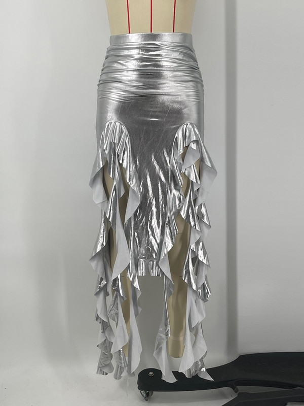 Fusta lungă de vară cu ciucuri moale pentru femeie, cu volană, talie înaltă, ruptă, despărțită înaltă, plisată, sexy, solidă, fustă maxi 2023