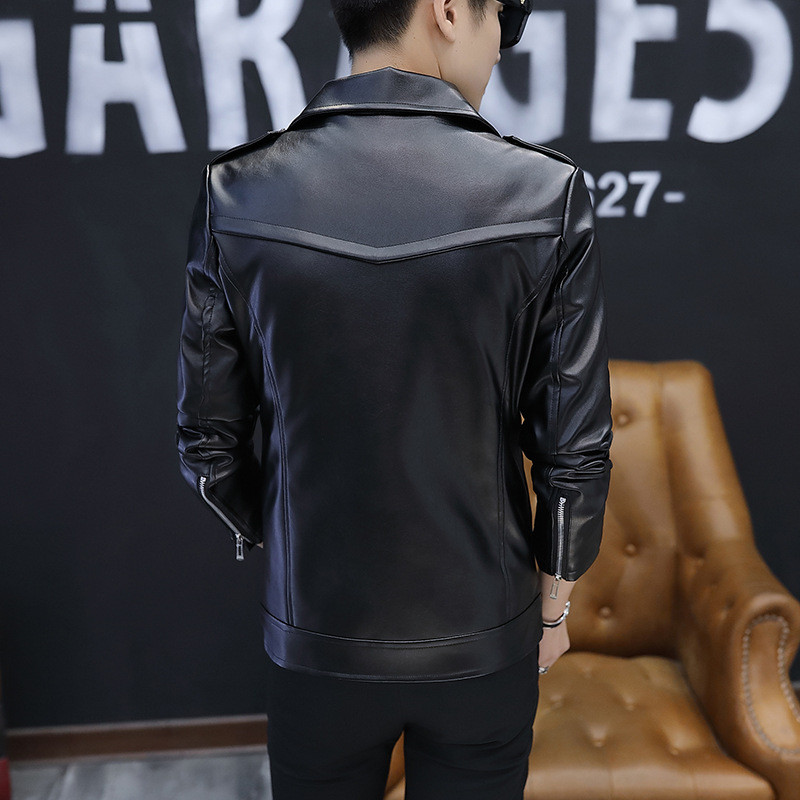 Punk Men PU Δερμάτινο μπουφάν μοτοσικλέτας Λοξό φερμουάρ Slim Fit Faux Leather Coat Fashion Μαύρο Κόκκινο Λευκό Slim Moto Jacket Man
