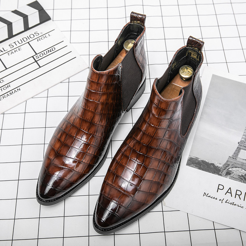 Ανδρικά μοντέρνα δερμάτινα slip-on μποτάκια με μυτερή μύτη Παπούτσια με χαμηλό τακούνι Ανδρικά casual classic μπότες Chelsea Ανδρικές μπότες και παπούτσια πολυτελείας