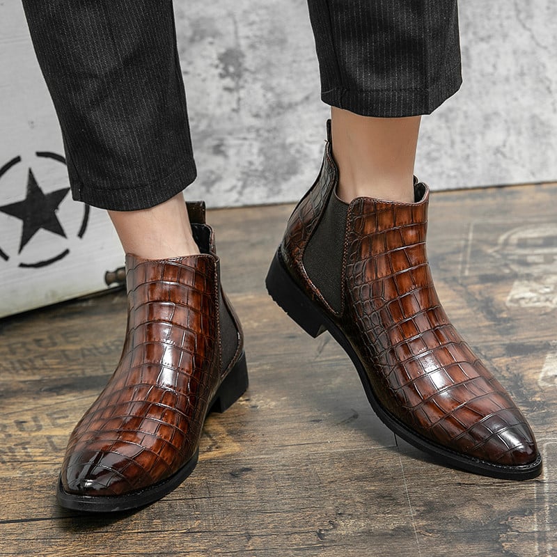 Ανδρικά μοντέρνα δερμάτινα slip-on μποτάκια με μυτερή μύτη Παπούτσια με χαμηλό τακούνι Ανδρικά casual classic μπότες Chelsea Ανδρικές μπότες και παπούτσια πολυτελείας