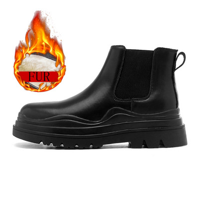 Moda clasică blană caldă bărbați verde talpă vârf rotund toamnă iarnă confort cizme chelsea pantofi de exterior din cu talpă groasă