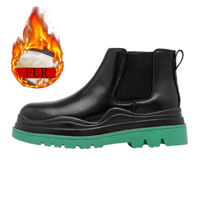 Moda clasică blană caldă bărbați verde talpă vârf rotund toamnă iarnă confort cizme chelsea pantofi de exterior din cu talpă groasă