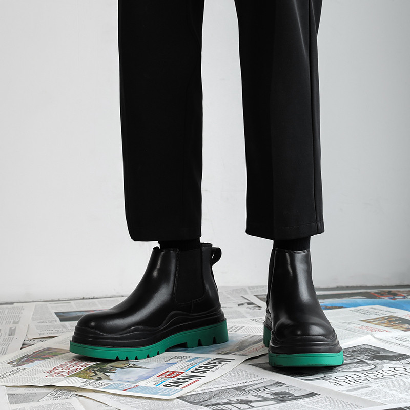 Moda clasică blană caldă bărbați verde talpă vârf rotund toamnă iarnă confort cizme chelsea pantofi de exterior din cu talpă groasă