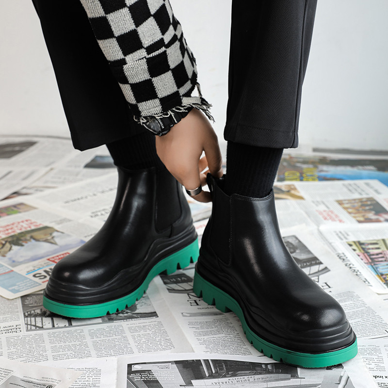 Moda clasică blană caldă bărbați verde talpă vârf rotund toamnă iarnă confort cizme chelsea pantofi de exterior din cu talpă groasă