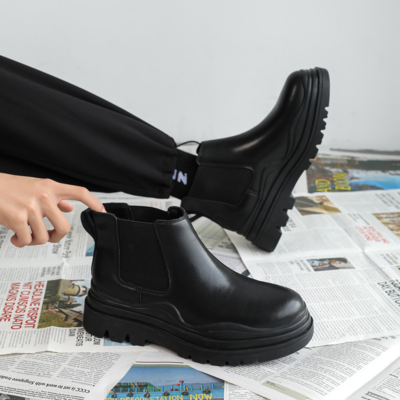 Moda clasică blană caldă bărbați verde talpă vârf rotund toamnă iarnă confort cizme chelsea pantofi de exterior din cu talpă groasă