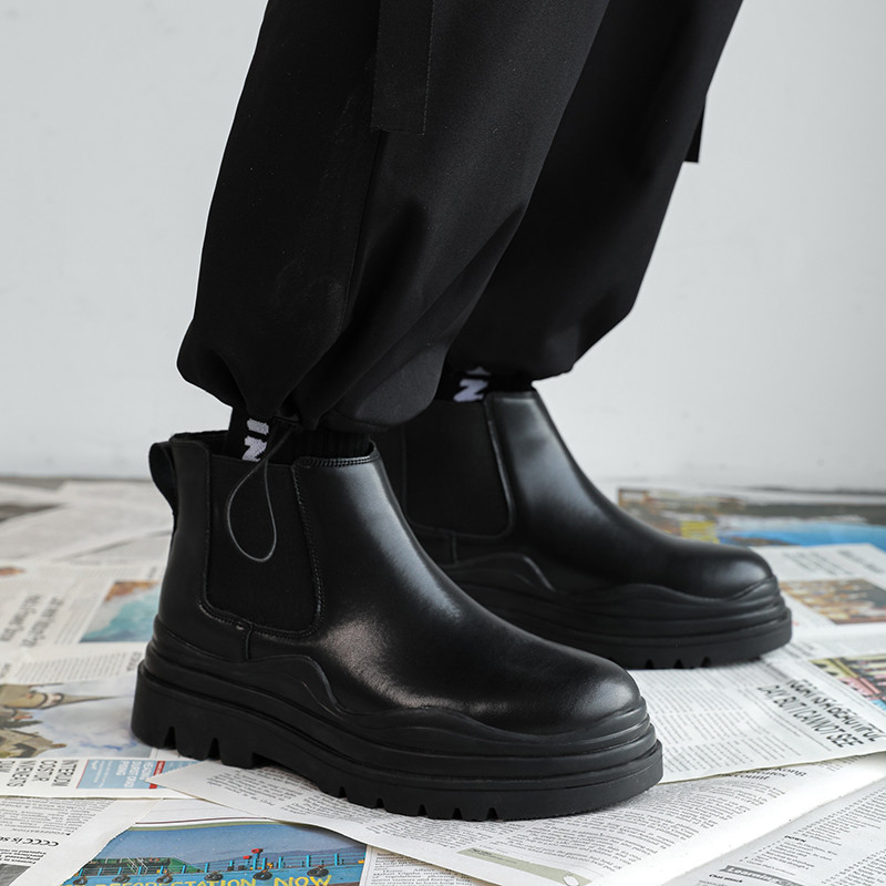 Moda clasică blană caldă bărbați verde talpă vârf rotund toamnă iarnă confort cizme chelsea pantofi de exterior din cu talpă groasă