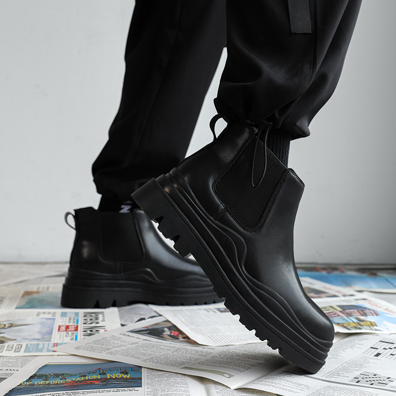 Moda clasică blană caldă bărbați verde talpă vârf rotund toamnă iarnă confort cizme chelsea pantofi de exterior din cu talpă groasă