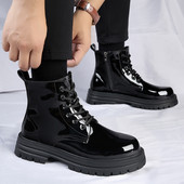 Нова луксозна марка Боти до глезена в британски стил Мъжки модни обувки Класически кожени обувки Работни сватбени партита Официални моторизирани ботуши