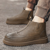 Ärimehed Klassikalised Retro Chelsea saapad Mugavus Moetrendid Nahast poolsaapad Kõrge ülaosaga paksu tallaga kingad Briti brändi kingad